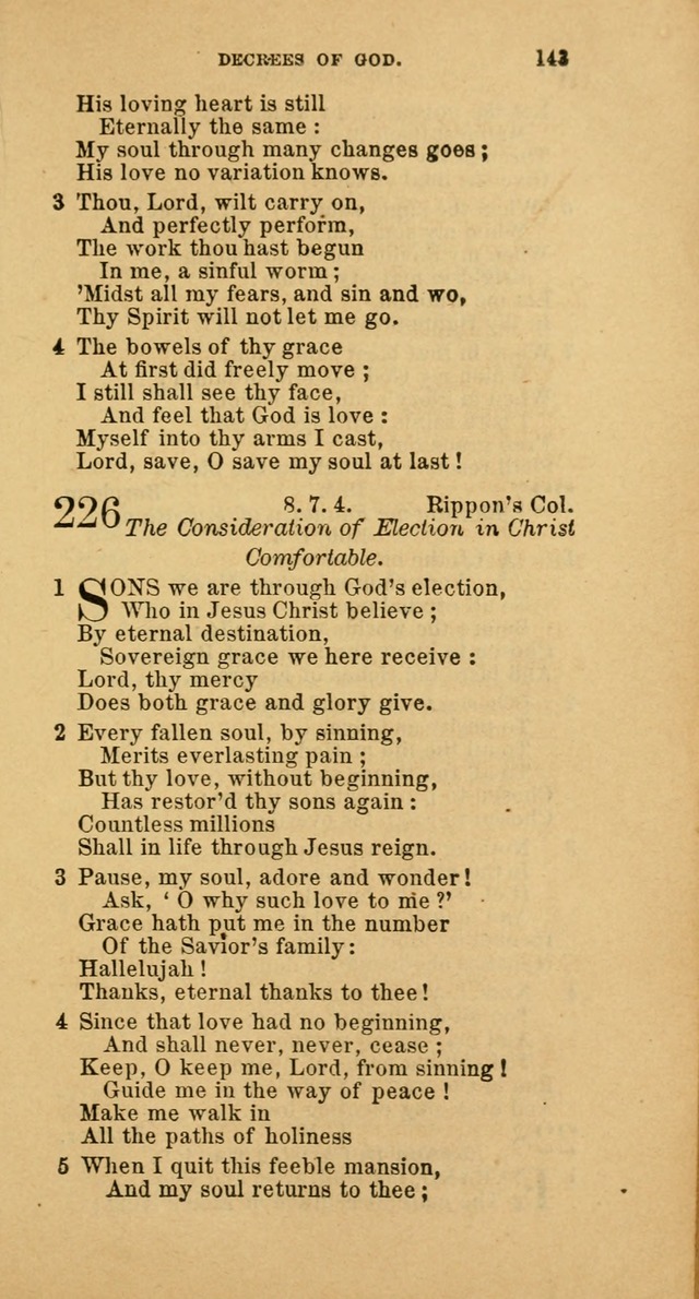 The Baptist Hymn Book: comprising a large and choice collection of psalms, hymns and spiritual songs, adapted to the faith and order of the Old School, or Primitive Baptists (2nd stereotype Ed.) page 143