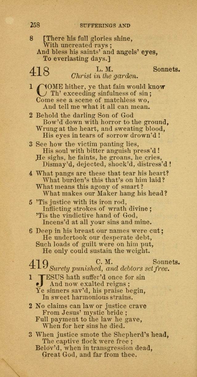 The Baptist Hymn Book: comprising a large and choice collection of psalms, hymns and spiritual songs, adapted to the faith and order of the Old School, or Primitive Baptists (2nd stereotype Ed.) page 258