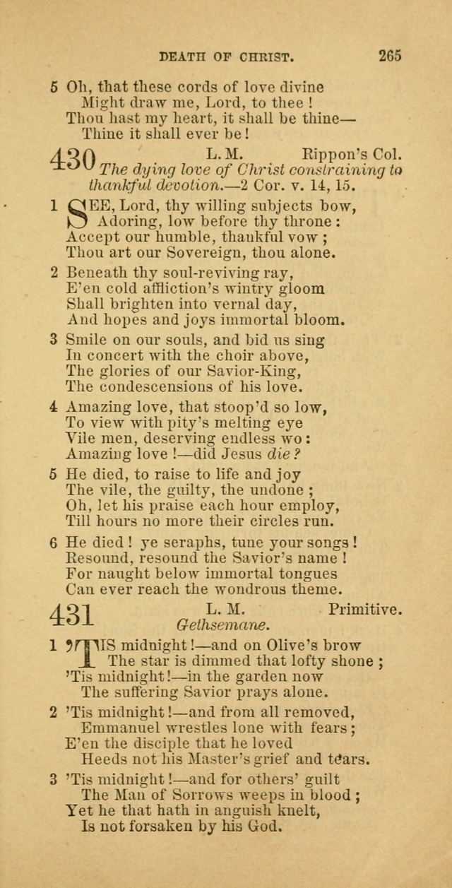 The Baptist Hymn Book: comprising a large and choice collection of psalms, hymns and spiritual songs, adapted to the faith and order of the Old School, or Primitive Baptists (2nd stereotype Ed.) page 265