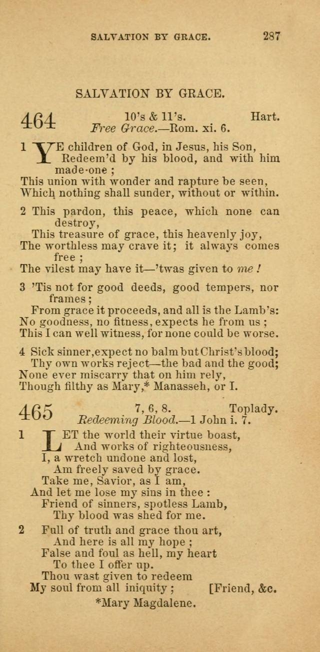 The Baptist Hymn Book: comprising a large and choice collection of psalms, hymns and spiritual songs, adapted to the faith and order of the Old School, or Primitive Baptists (2nd stereotype Ed.) page 287