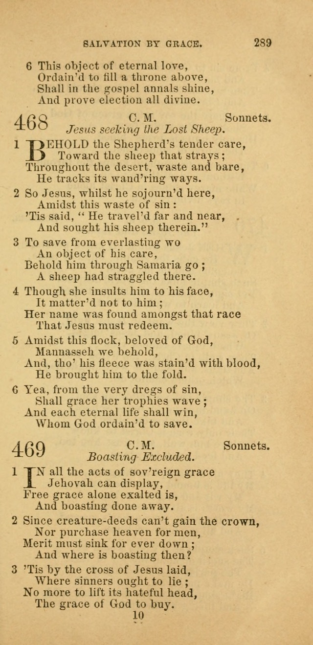 The Baptist Hymn Book: comprising a large and choice collection of psalms, hymns and spiritual songs, adapted to the faith and order of the Old School, or Primitive Baptists (2nd stereotype Ed.) page 289