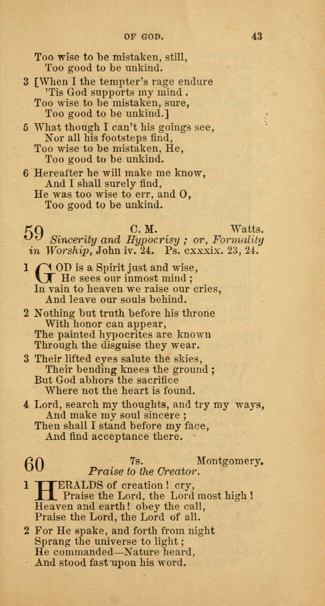 The Baptist Hymn Book: comprising a large and choice collection of psalms, hymns and spiritual songs, adapted to the faith and order of the Old School, or Primitive Baptists (2nd stereotype Ed.) page 43