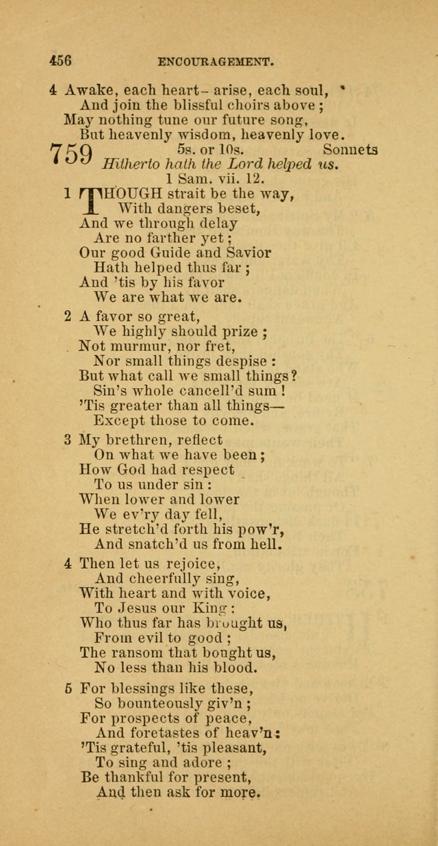 The Baptist Hymn Book: comprising a large and choice collection of psalms, hymns and spiritual songs, adapted to the faith and order of the Old School, or Primitive Baptists (2nd stereotype Ed.) page 458