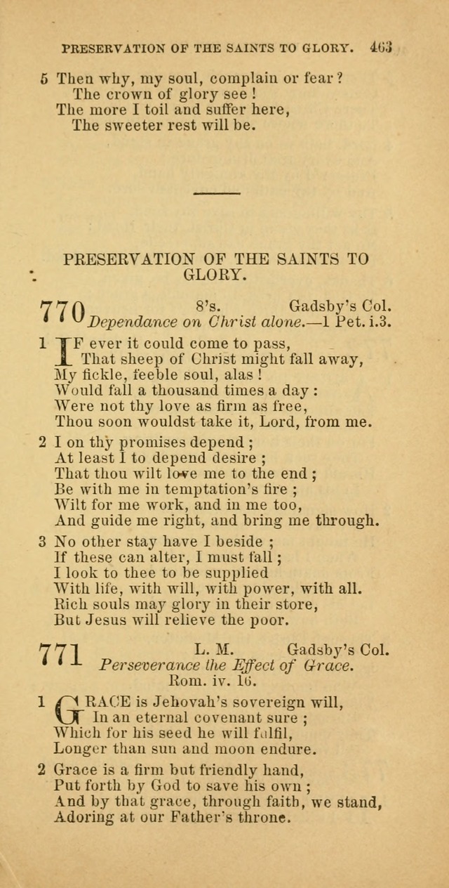 The Baptist Hymn Book: comprising a large and choice collection of psalms, hymns and spiritual songs, adapted to the faith and order of the Old School, or Primitive Baptists (2nd stereotype Ed.) page 465