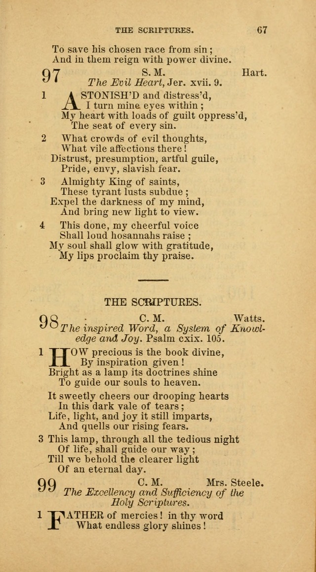 The Baptist Hymn Book: comprising a large and choice collection of psalms, hymns and spiritual songs, adapted to the faith and order of the Old School, or Primitive Baptists (2nd stereotype Ed.) page 67