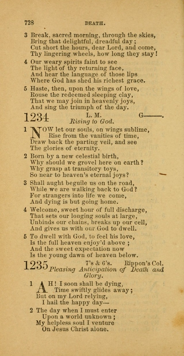 The Baptist Hymn Book: comprising a large and choice collection of psalms, hymns and spiritual songs, adapted to the faith and order of the Old School, or Primitive Baptists (2nd stereotype Ed.) page 728