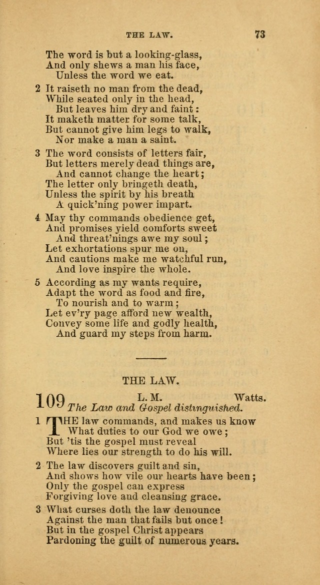 The Baptist Hymn Book: comprising a large and choice collection of psalms, hymns and spiritual songs, adapted to the faith and order of the Old School, or Primitive Baptists (2nd stereotype Ed.) page 73