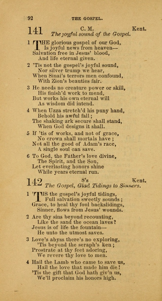 The Baptist Hymn Book: comprising a large and choice collection of psalms, hymns and spiritual songs, adapted to the faith and order of the Old School, or Primitive Baptists (2nd stereotype Ed.) page 92