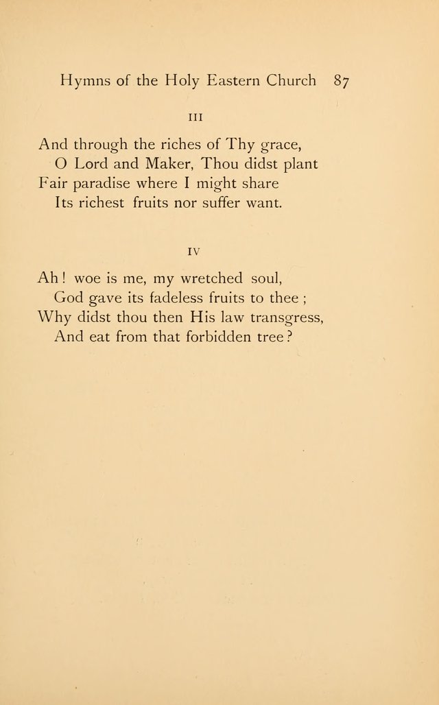 Hymns of the Holy Eastern Church: translated from the service books with introductory chapters on the history, doctrine, and worship of the church page 87