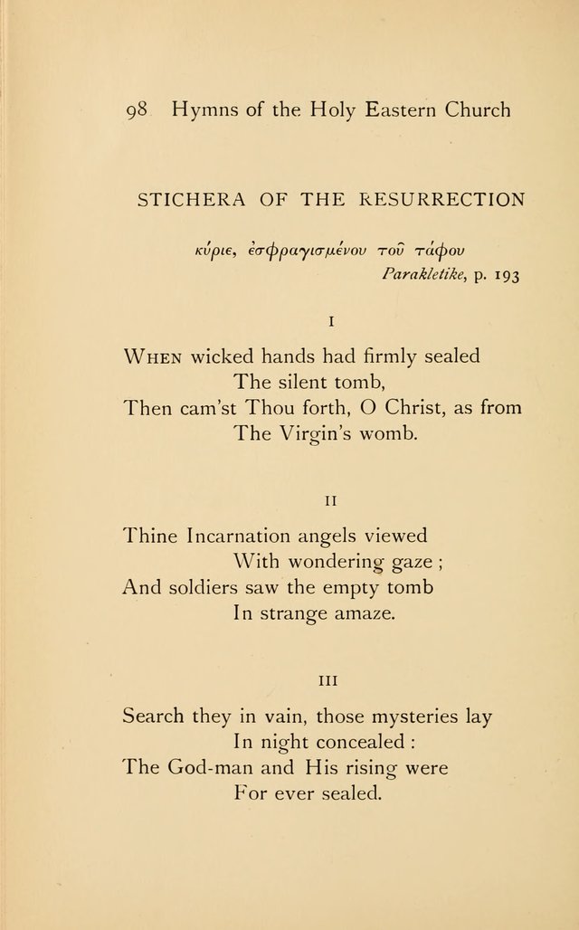 Hymns of the Holy Eastern Church: translated from the service books with introductory chapters on the history, doctrine, and worship of the church page 98