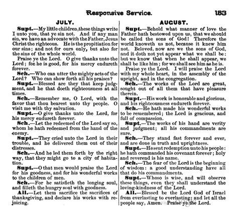 Beautiful Songs; a new and choice collection of songs for the sunday school. Also, a responsive service for each month in the year page 183