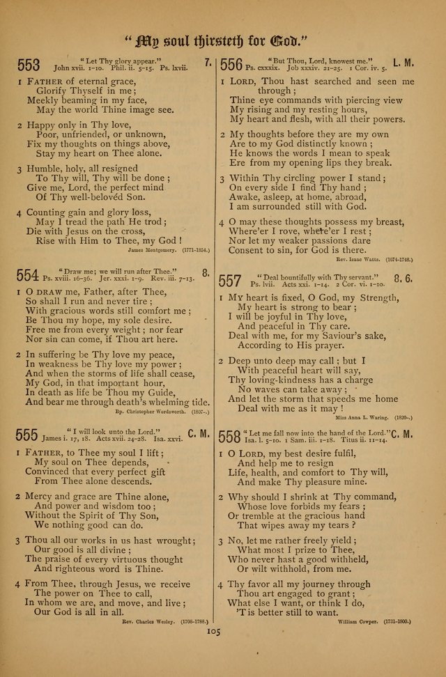 The Clifton Chapel Collection of "Psalms, Hymns, and Spiritual Songs": for public, social and family worship and private devotions at the Sanitarium, Clifton Springs, N. Y. page 105