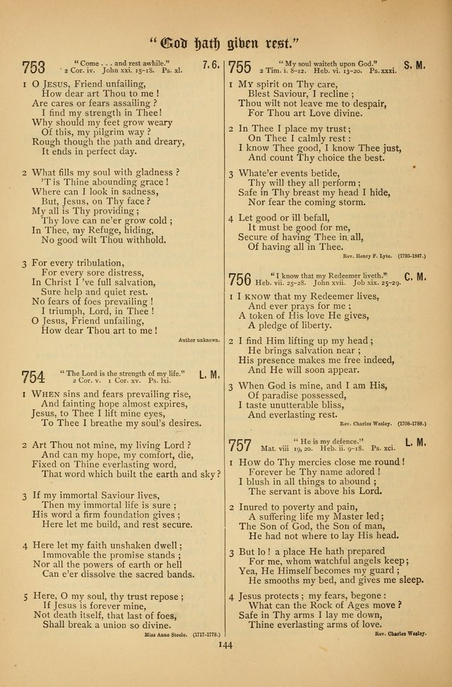 The Clifton Chapel Collection of "Psalms, Hymns, and Spiritual Songs": for public, social and family worship and private devotions at the Sanitarium, Clifton Springs, N. Y. page 144