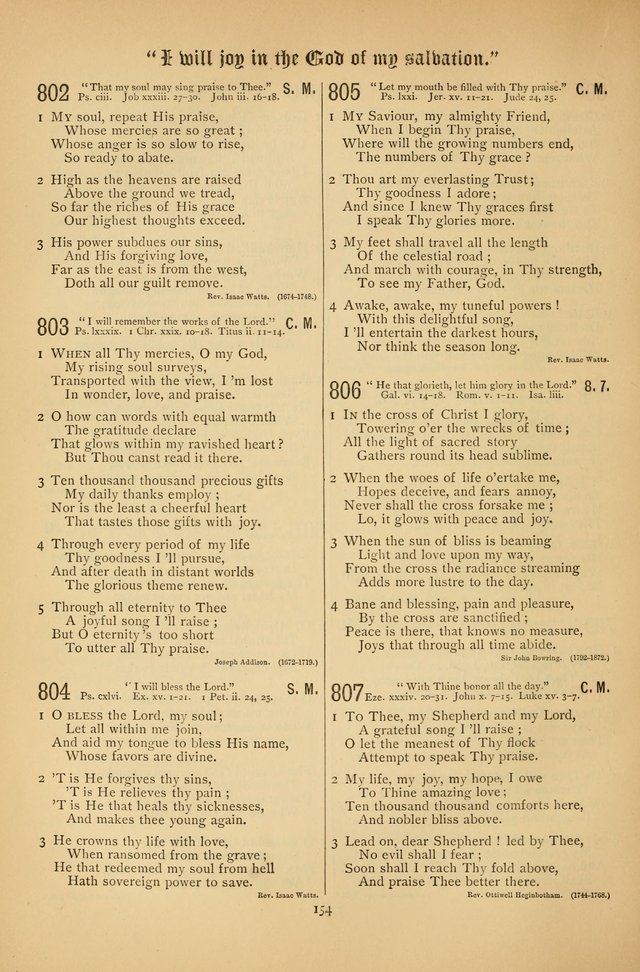 The Clifton Chapel Collection of "Psalms, Hymns, and Spiritual Songs": for public, social and family worship and private devotions at the Sanitarium, Clifton Springs, N. Y. page 154