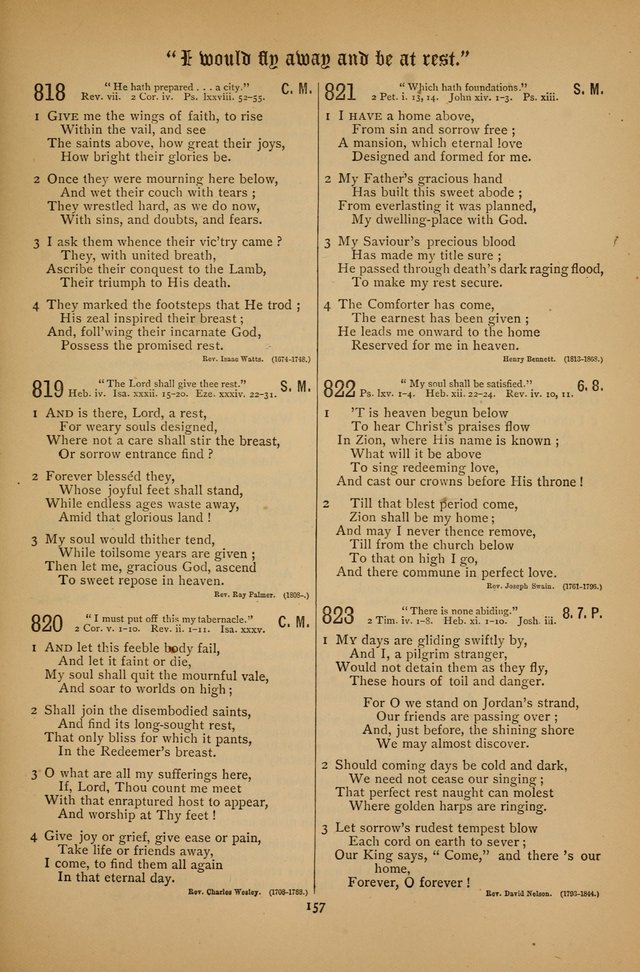 The Clifton Chapel Collection of "Psalms, Hymns, and Spiritual Songs": for public, social and family worship and private devotions at the Sanitarium, Clifton Springs, N. Y. page 157