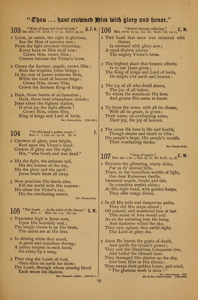 The Clifton Chapel Collection of "Psalms, Hymns, and Spiritual Songs": for public, social and family worship and private devotions at the Sanitarium, Clifton Springs, N. Y. page 19