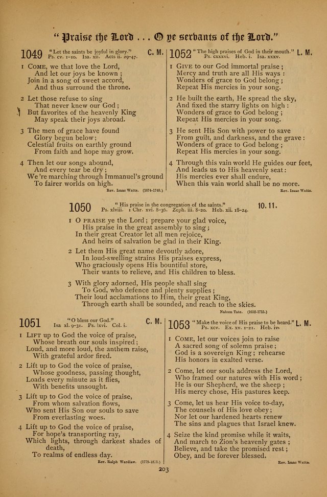 The Clifton Chapel Collection of "Psalms, Hymns, and Spiritual Songs": for public, social and family worship and private devotions at the Sanitarium, Clifton Springs, N. Y. page 203