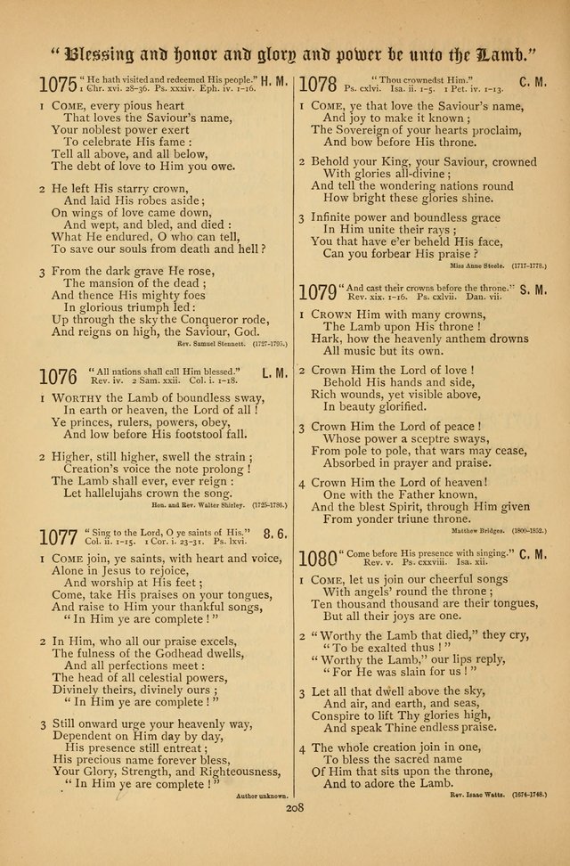 The Clifton Chapel Collection of "Psalms, Hymns, and Spiritual Songs": for public, social and family worship and private devotions at the Sanitarium, Clifton Springs, N. Y. page 208