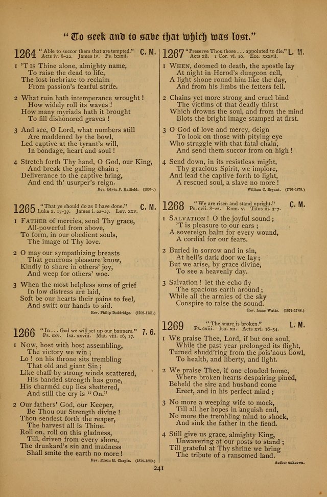 The Clifton Chapel Collection of "Psalms, Hymns, and Spiritual Songs": for public, social and family worship and private devotions at the Sanitarium, Clifton Springs, N. Y. page 241