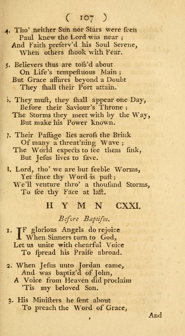 The Christians Duty, exhibited, in a series of Hymns: collected from various authors, designed for the worship of God, and for the edification of Christians (1st Ed.) page 107