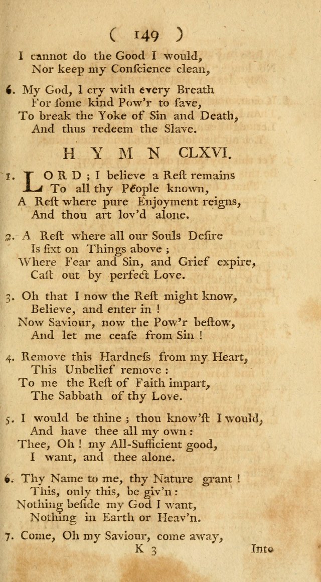 The Christians Duty, exhibited, in a series of Hymns: collected from various authors, designed for the worship of God, and for the edification of Christians (1st Ed.) page 149