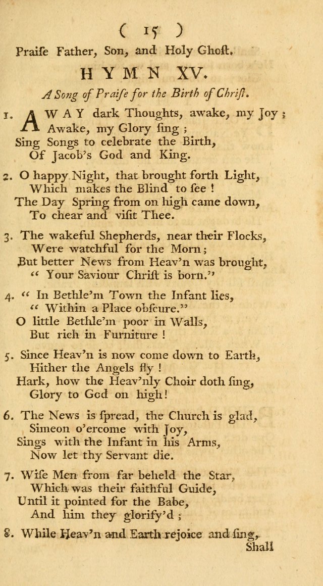 The Christians Duty, exhibited, in a series of Hymns: collected from various authors, designed for the worship of God, and for the edification of Christians (1st Ed.) page 15