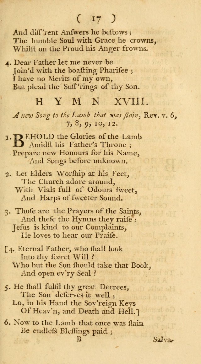 The Christians Duty, exhibited, in a series of Hymns: collected from various authors, designed for the worship of God, and for the edification of Christians (1st Ed.) page 17