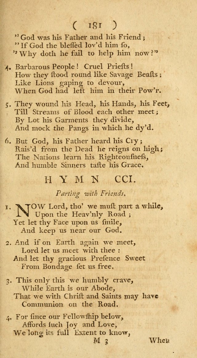 The Christians Duty, exhibited, in a series of Hymns: collected from various authors, designed for the worship of God, and for the edification of Christians (1st Ed.) page 181