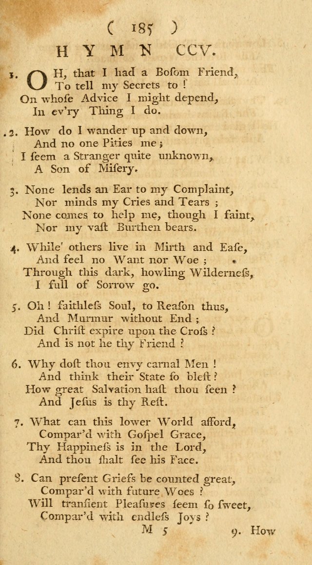 The Christians Duty, exhibited, in a series of Hymns: collected from various authors, designed for the worship of God, and for the edification of Christians (1st Ed.) page 185