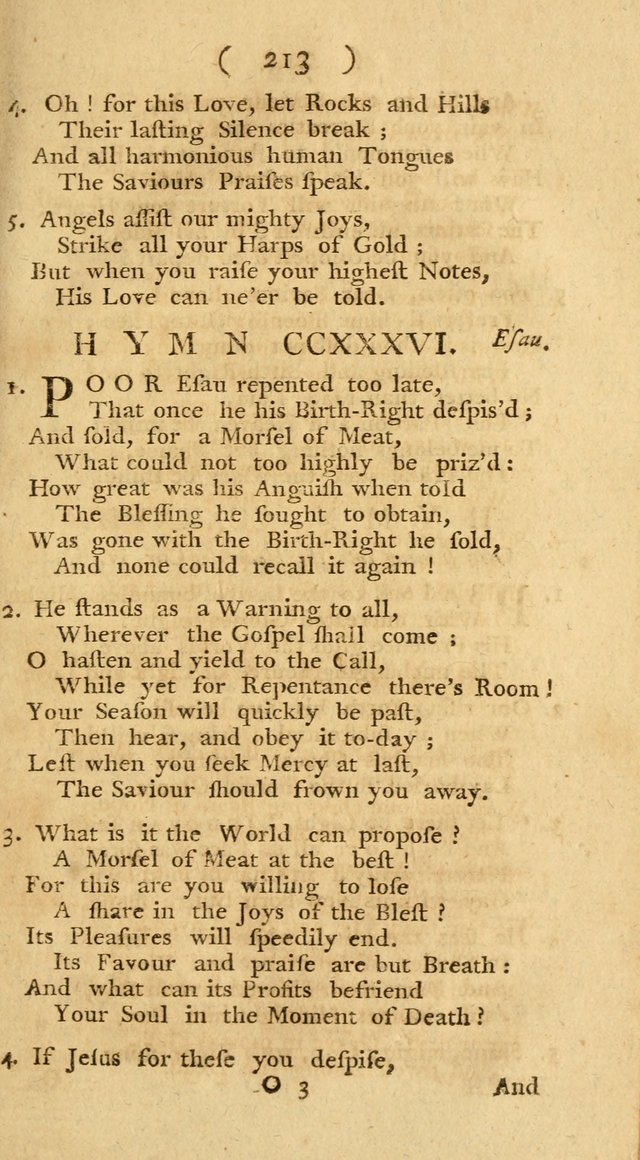 The Christians Duty, exhibited, in a series of Hymns: collected from various authors, designed for the worship of God, and for the edification of Christians (1st Ed.) page 213