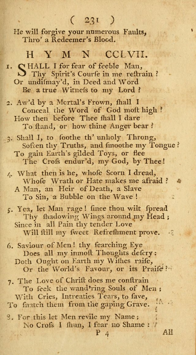 The Christians Duty, exhibited, in a series of Hymns: collected from various authors, designed for the worship of God, and for the edification of Christians (1st Ed.) page 231