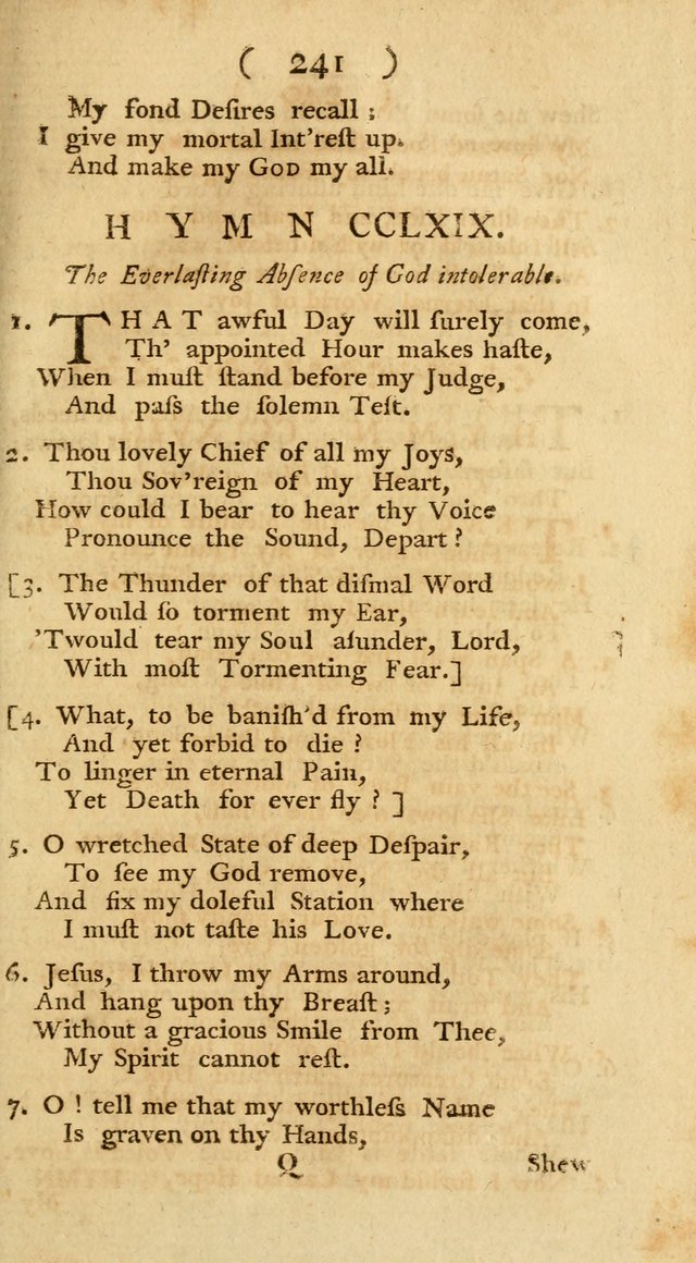 The Christians Duty, exhibited, in a series of Hymns: collected from various authors, designed for the worship of God, and for the edification of Christians (1st Ed.) page 241