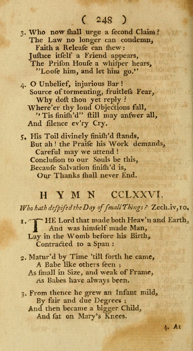 The Christians Duty, exhibited, in a series of Hymns: collected from various authors, designed for the worship of God, and for the edification of Christians (1st Ed.) page 248