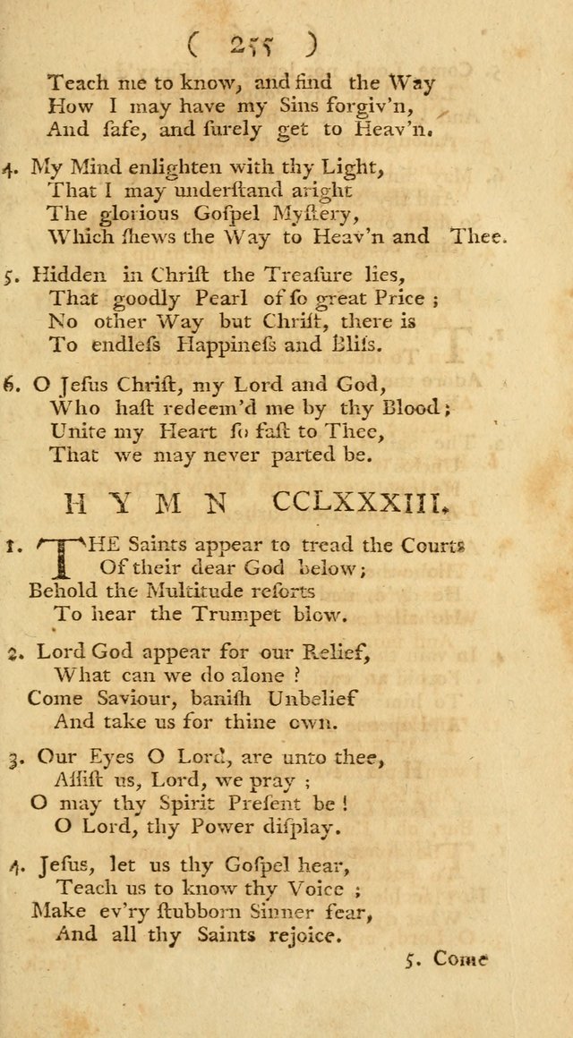 The Christians Duty, exhibited, in a series of Hymns: collected from various authors, designed for the worship of God, and for the edification of Christians (1st Ed.) page 255