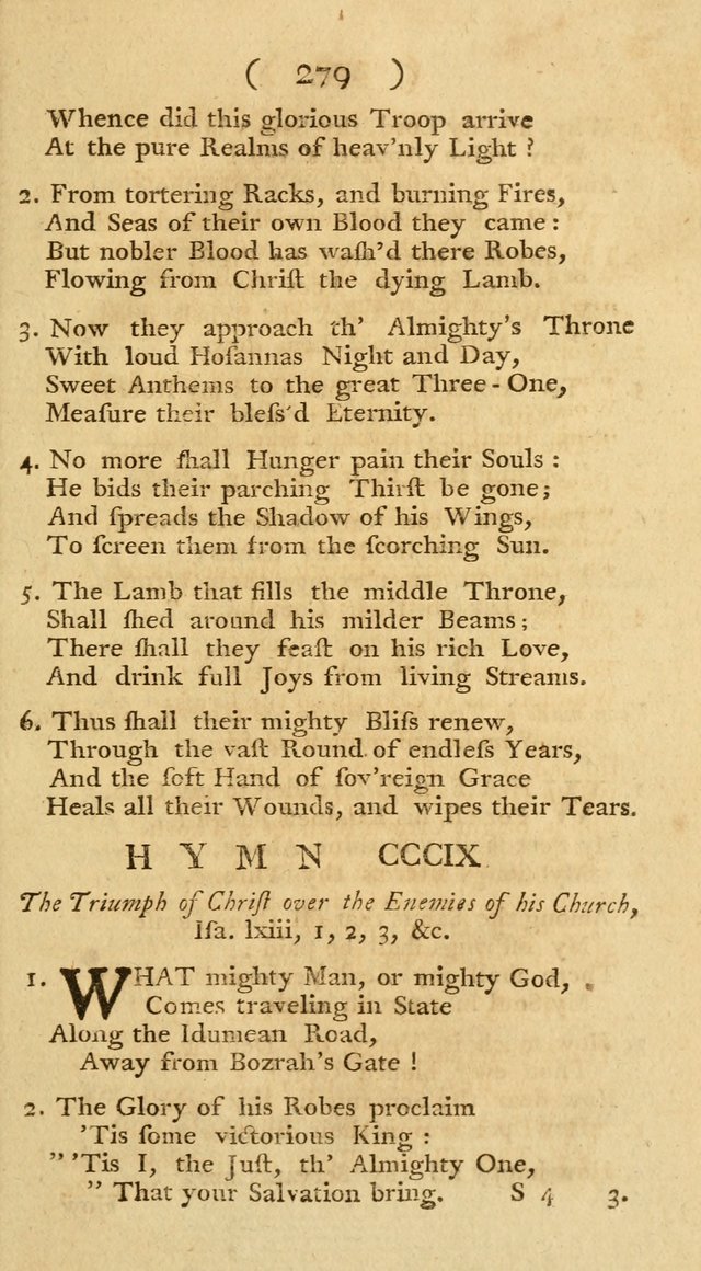 The Christians Duty, exhibited, in a series of Hymns: collected from various authors, designed for the worship of God, and for the edification of Christians (1st Ed.) page 279