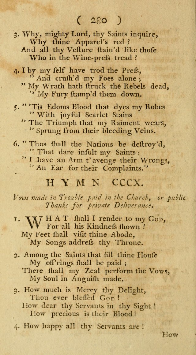 The Christians Duty, exhibited, in a series of Hymns: collected from various authors, designed for the worship of God, and for the edification of Christians (1st Ed.) page 280