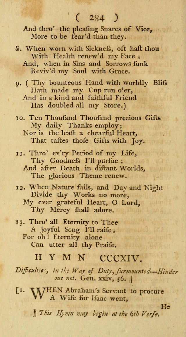 The Christians Duty, exhibited, in a series of Hymns: collected from various authors, designed for the worship of God, and for the edification of Christians (1st Ed.) page 284