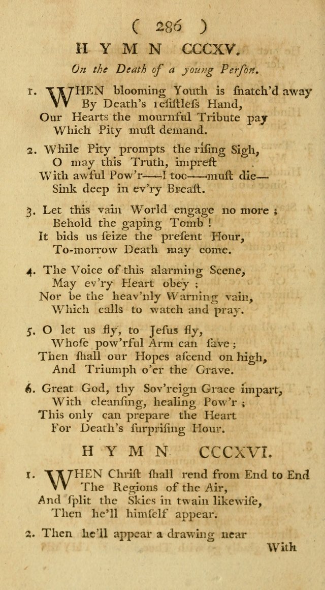 The Christians Duty, exhibited, in a series of Hymns: collected from various authors, designed for the worship of God, and for the edification of Christians (1st Ed.) page 286