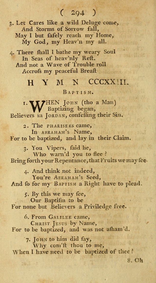 The Christians Duty, exhibited, in a series of Hymns: collected from various authors, designed for the worship of God, and for the edification of Christians (1st Ed.) page 294