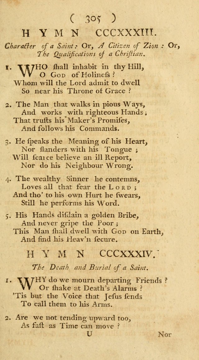 The Christians Duty, exhibited, in a series of Hymns: collected from various authors, designed for the worship of God, and for the edification of Christians (1st Ed.) page 305