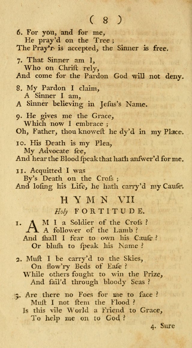 The Christians Duty, exhibited, in a series of Hymns: collected from various authors, designed for the worship of God, and for the edification of Christians (1st Ed.) page 8