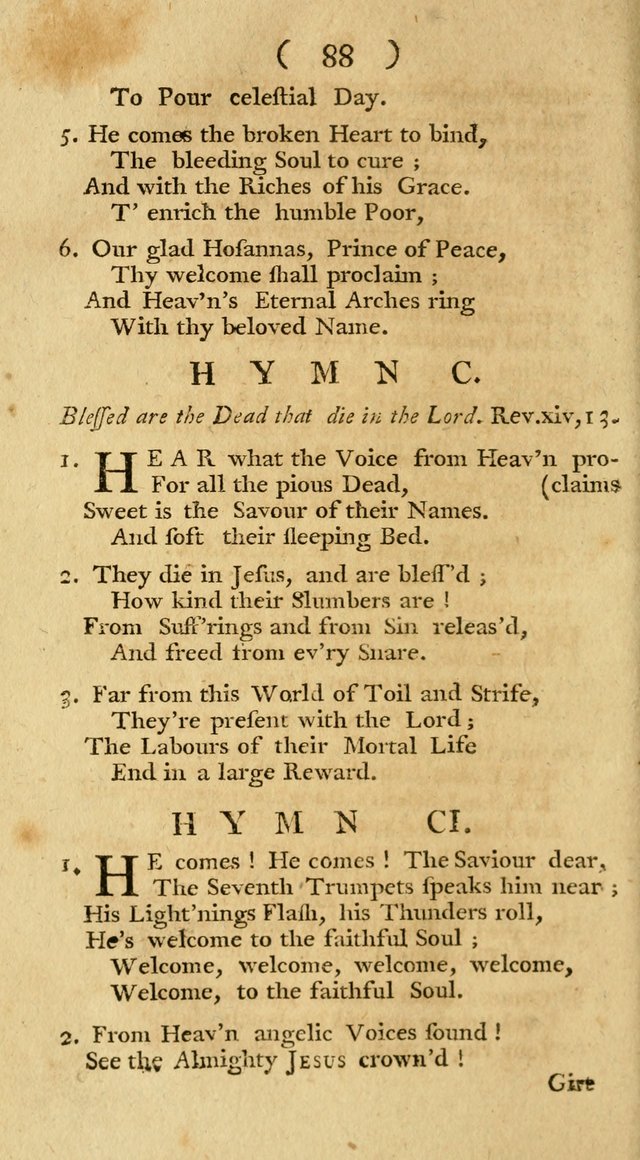 The Christians Duty, exhibited, in a series of Hymns: collected from various authors, designed for the worship of God, and for the edification of Christians (1st Ed.) page 88