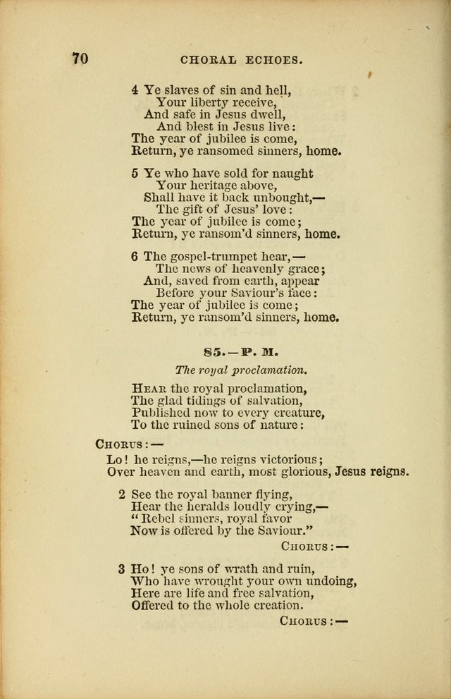 Choral Echoes from the Church of God in All Ages: a collection of hymns and tunes adapted to all occasions of social worship page 70