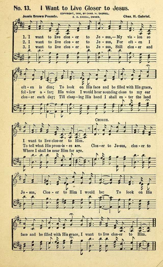 Christian Gospel Hymns: for church, Sunday school, and evangelistic meetings: contains the cream of all the old songs, and the very best of all the new page 13