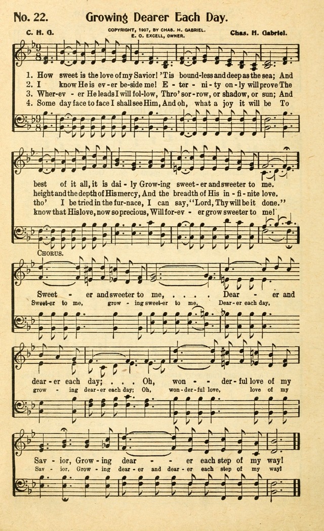 Christian Gospel Hymns: for church, Sunday school, and evangelistic meetings: contains the cream of all the old songs, and the very best of all the new page 22