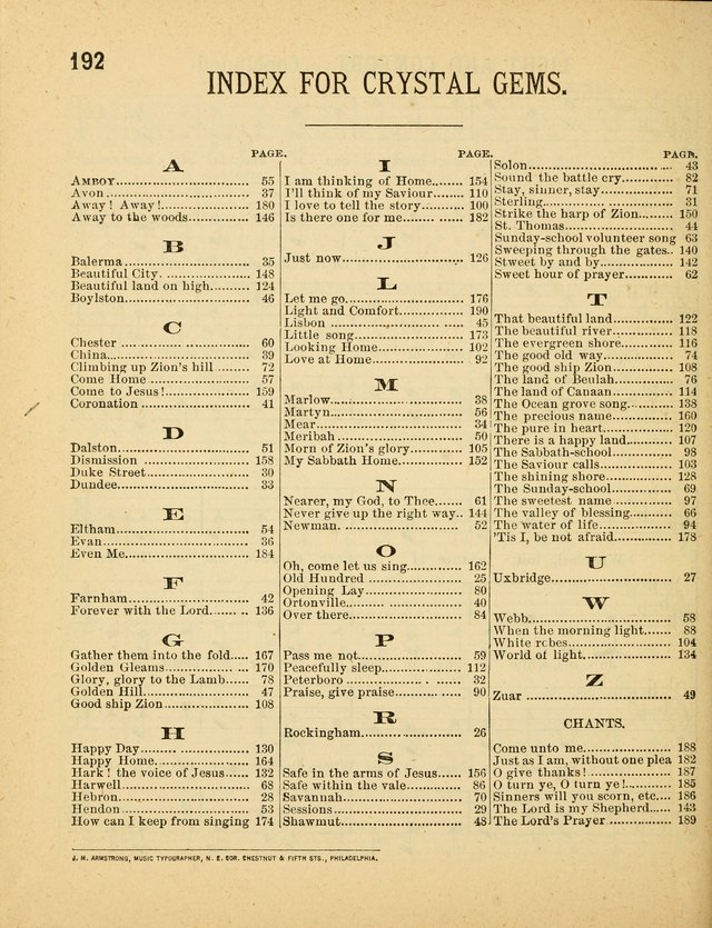 Crystal Gems for the Sabbath School: containing a choice collection of new hymns and tunes, suitable for anniversaries, and all other exercises of the Sabbath-school... page 192