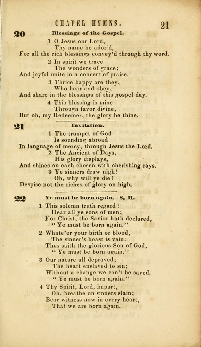 Chapel Hymns: a selection of hymns, with appropriate tunes; adapted to vestry or other social religious meetings page 21