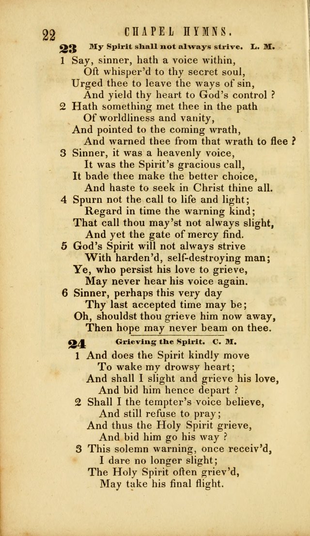 Chapel Hymns: a selection of hymns, with appropriate tunes; adapted to vestry or other social religious meetings page 22