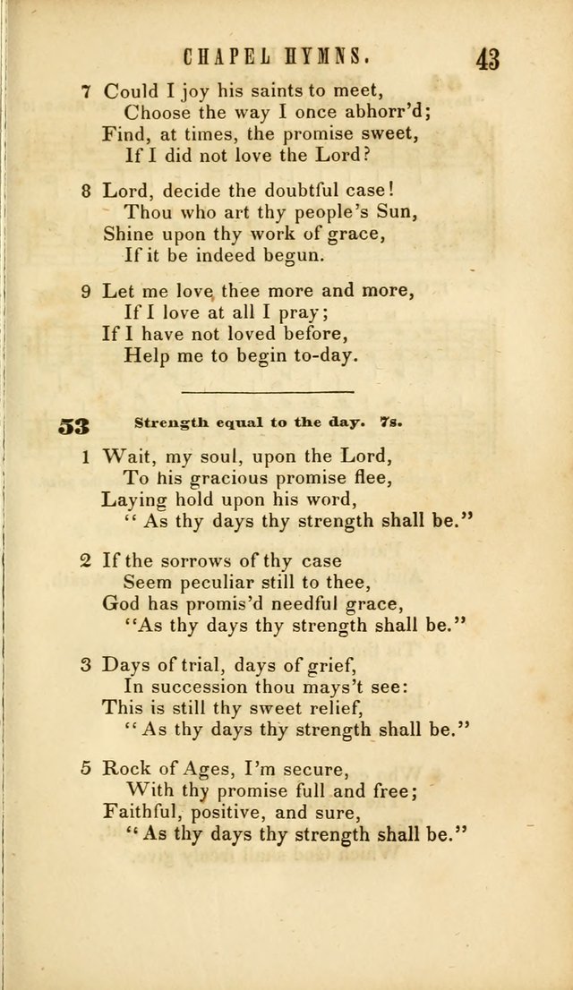 Chapel Hymns: a selection of hymns, with appropriate tunes; adapted to vestry or other social religious meetings page 43