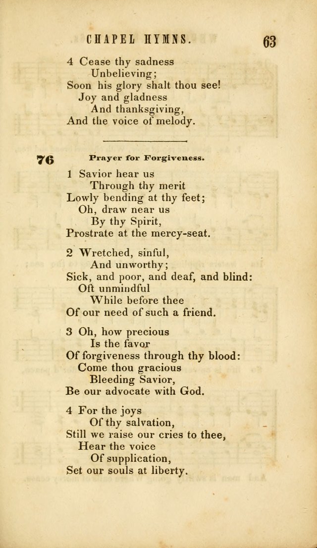 Chapel Hymns: a selection of hymns, with appropriate tunes; adapted to vestry or other social religious meetings page 63